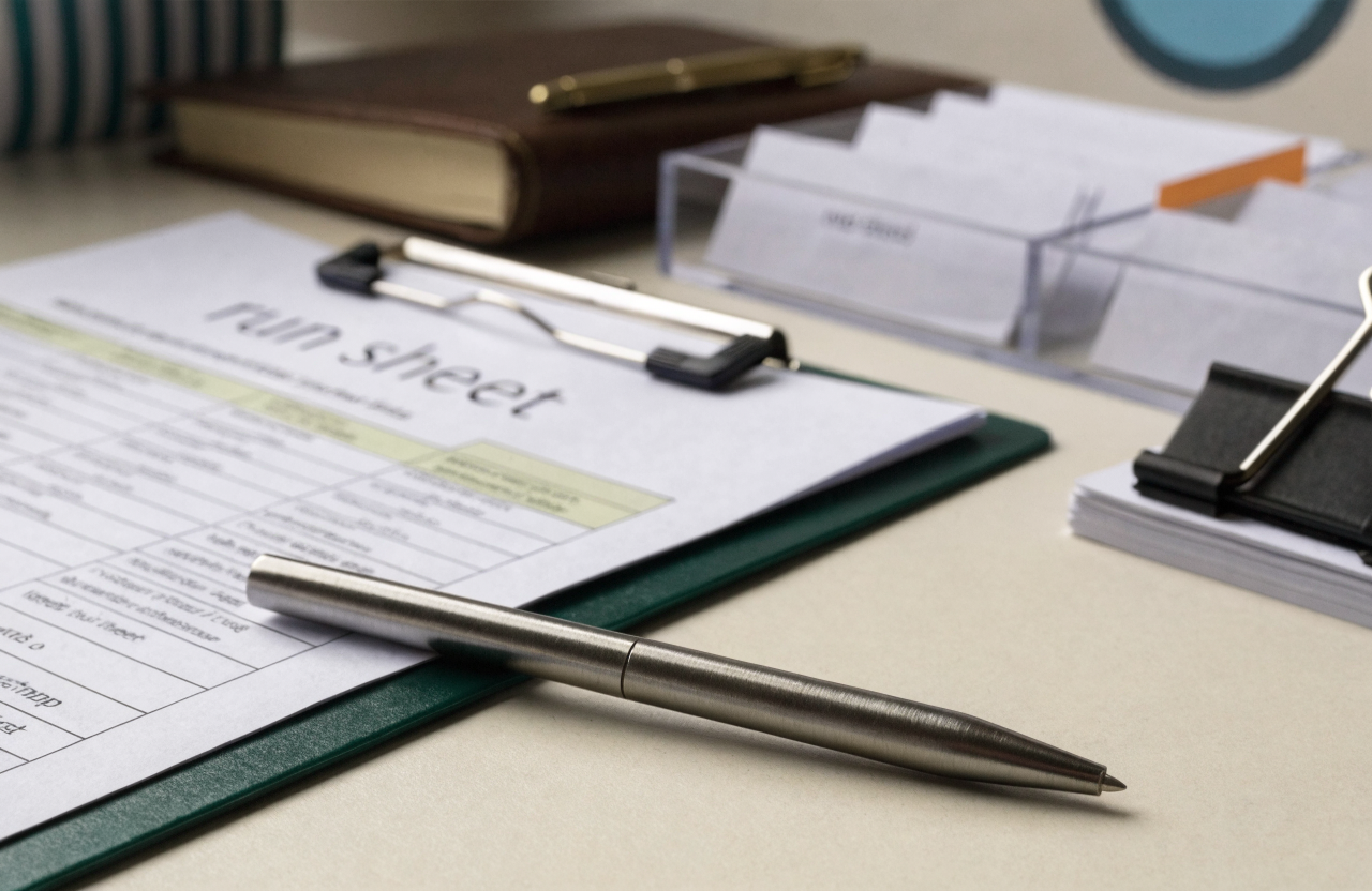 A sleek minimal metal pen on an event planners table